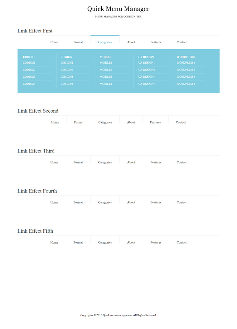 Quick Menu Manager for CodeIgniter