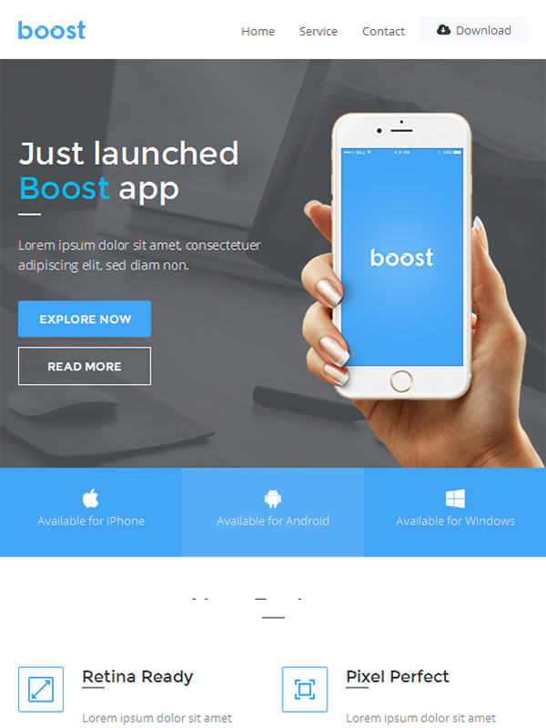 Boost- App Promotional Email Template Aids in Email Marketing For Apps